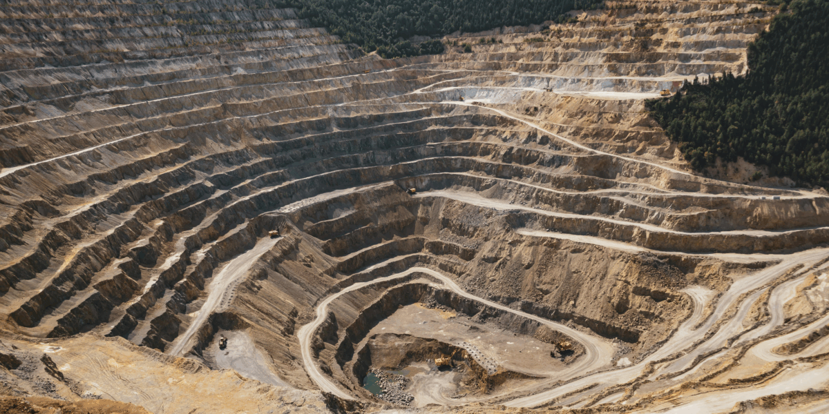 An outdoor, open pit mine