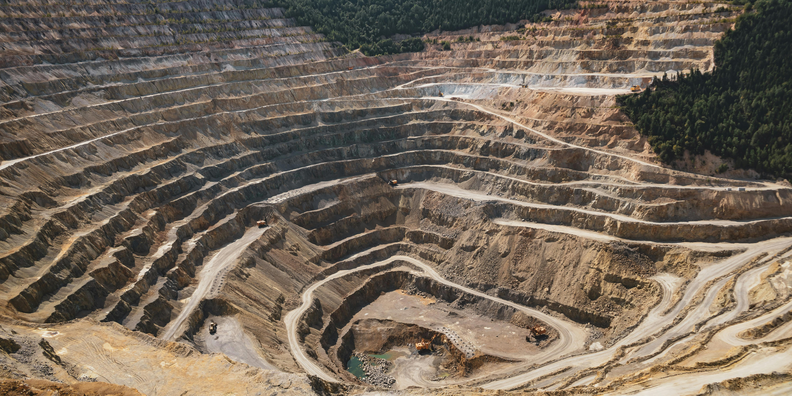 An outdoor, open pit mine