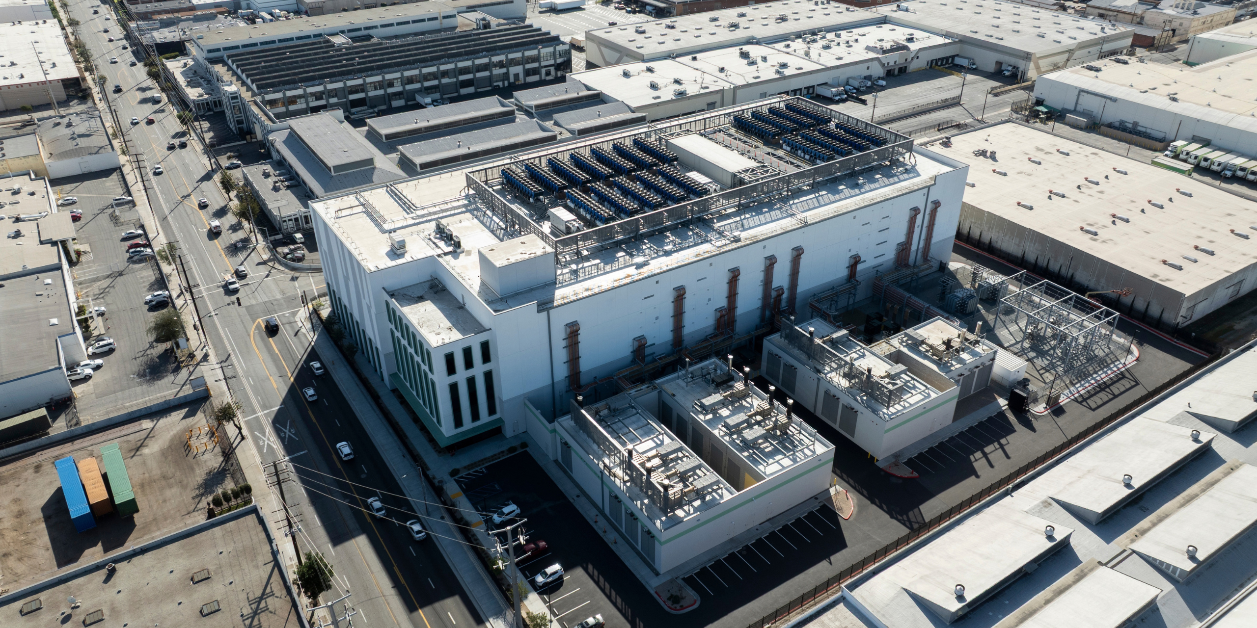 An aerial view of a data center in Vernon, CA.